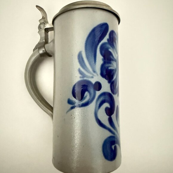 Rastal Salt Glaze Beer Stein with Floral Design and Pewter Lid - Picture 3 of 8